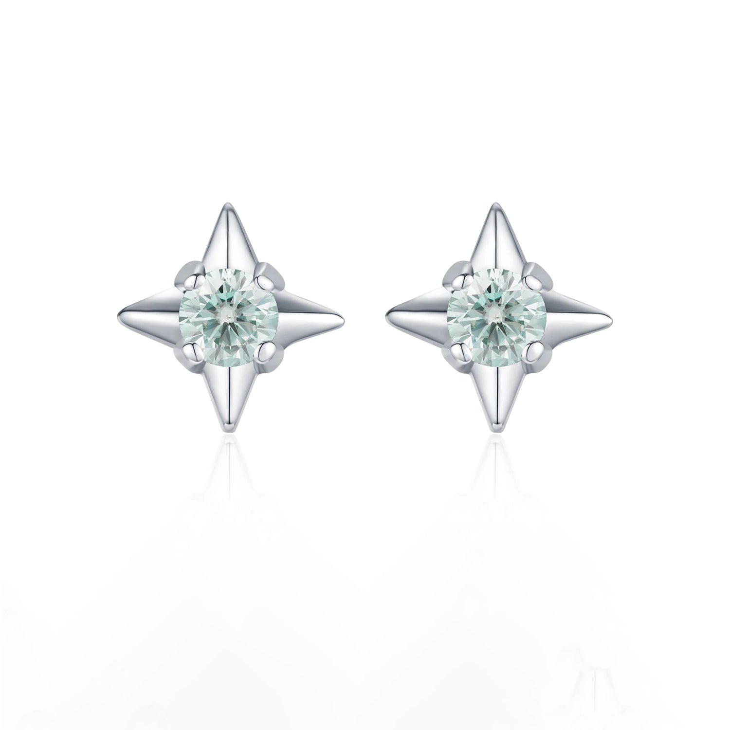 Moissanite ear studs in 925 sterling silver shown in a jewelry box