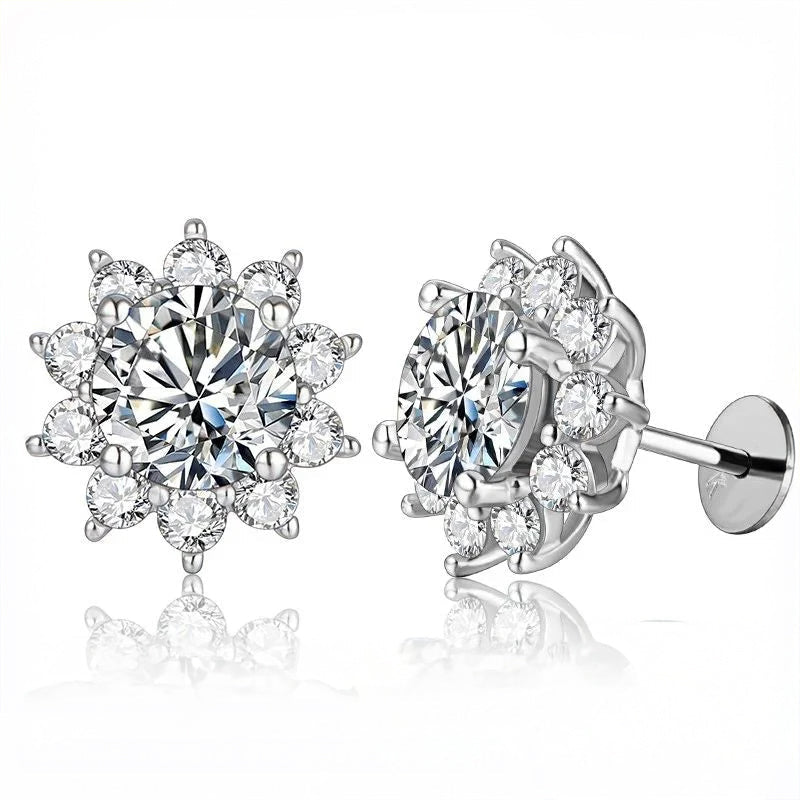 1ct snowflake moissanite diamond stud earrings in 925 sterling silver