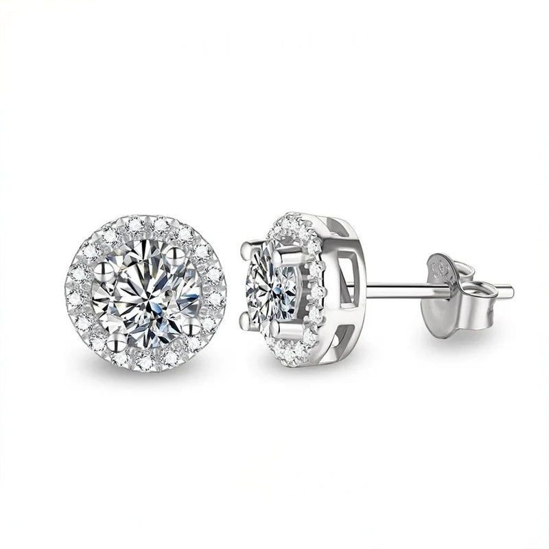 Round cut moissanite diamond stud earrings in sterling silver