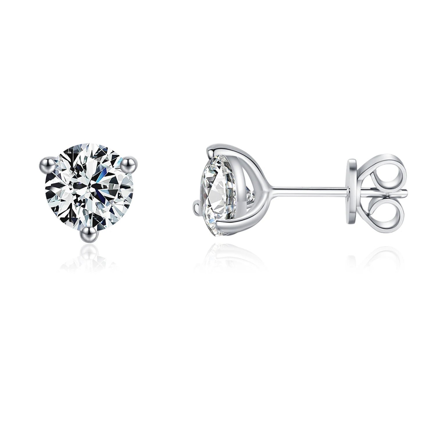 1CT three prong moissanite earrings set as silver stud earrings