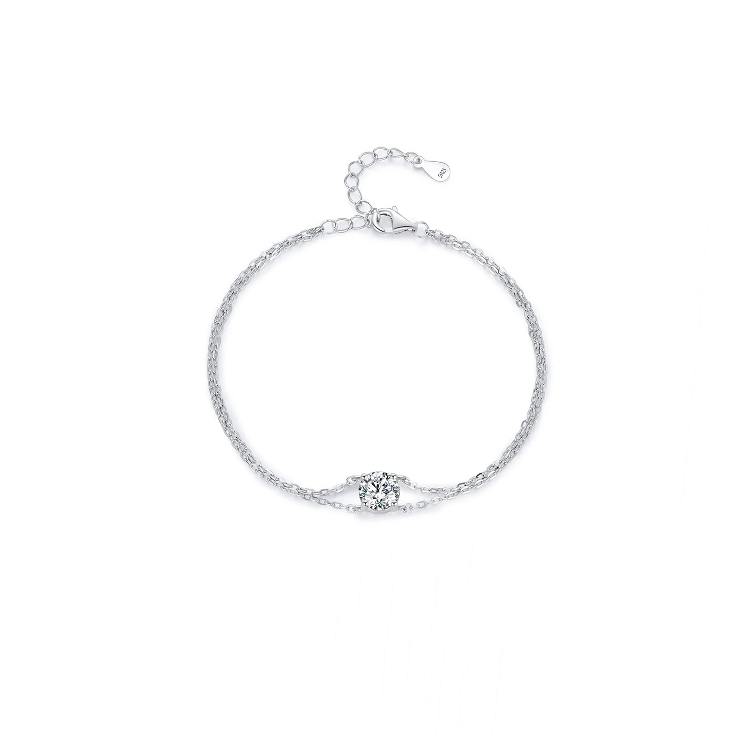 Delicate double layer moissanite bracelet in silver jewelry style