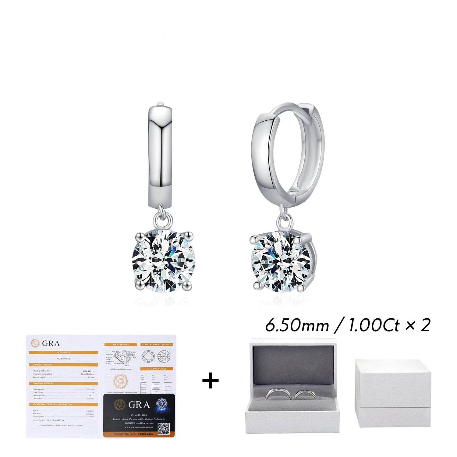 Modern moissanite earrings set in a smooth 925 sterling silver finish