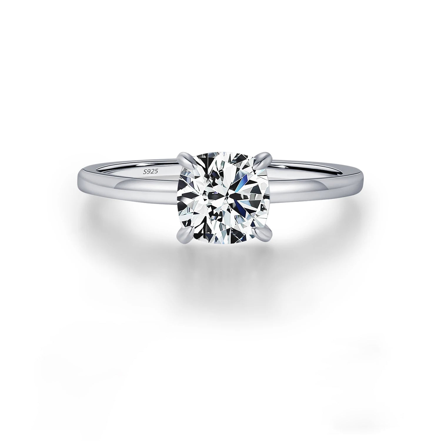 1CT cushion cut moissanite ring showing moissanite diamonds shine