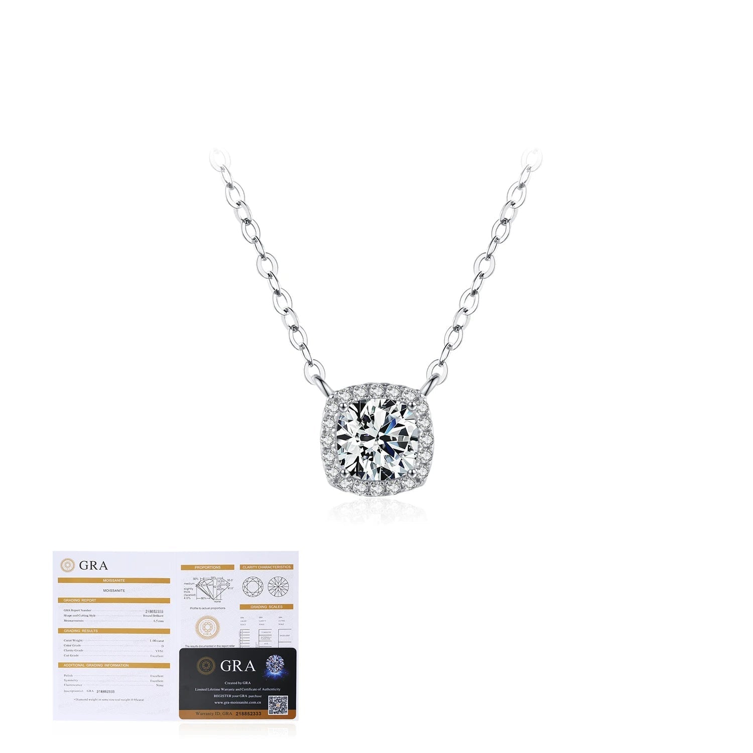 A silver necklace highlighting moissanite jewelry sparkle