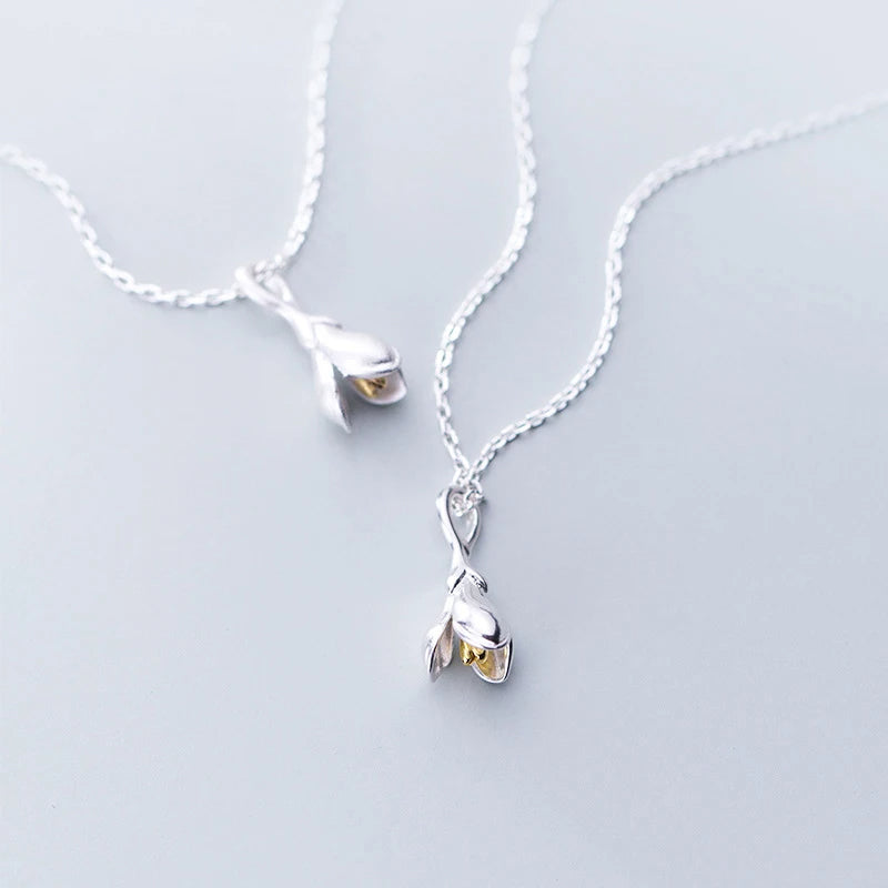 Sterling silver necklace flower pendant magnolia design