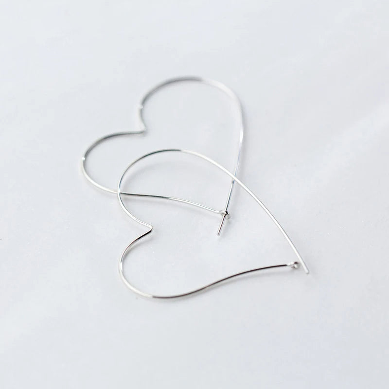 Sterling silver hoop earrings with heart earrings design in 925 sterling silver