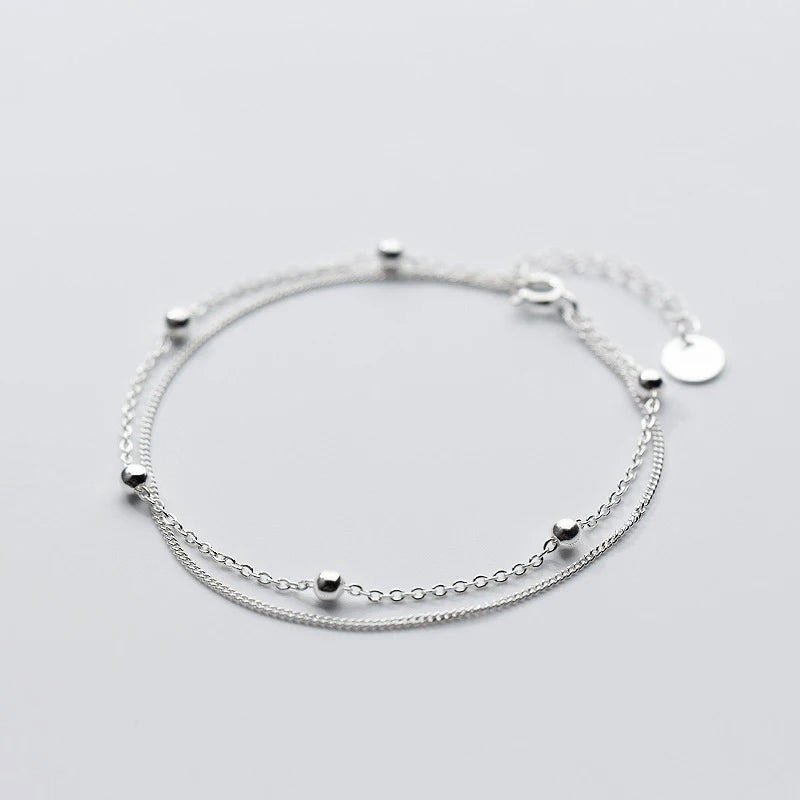 Silver bracelet beaded line chain simple elegance