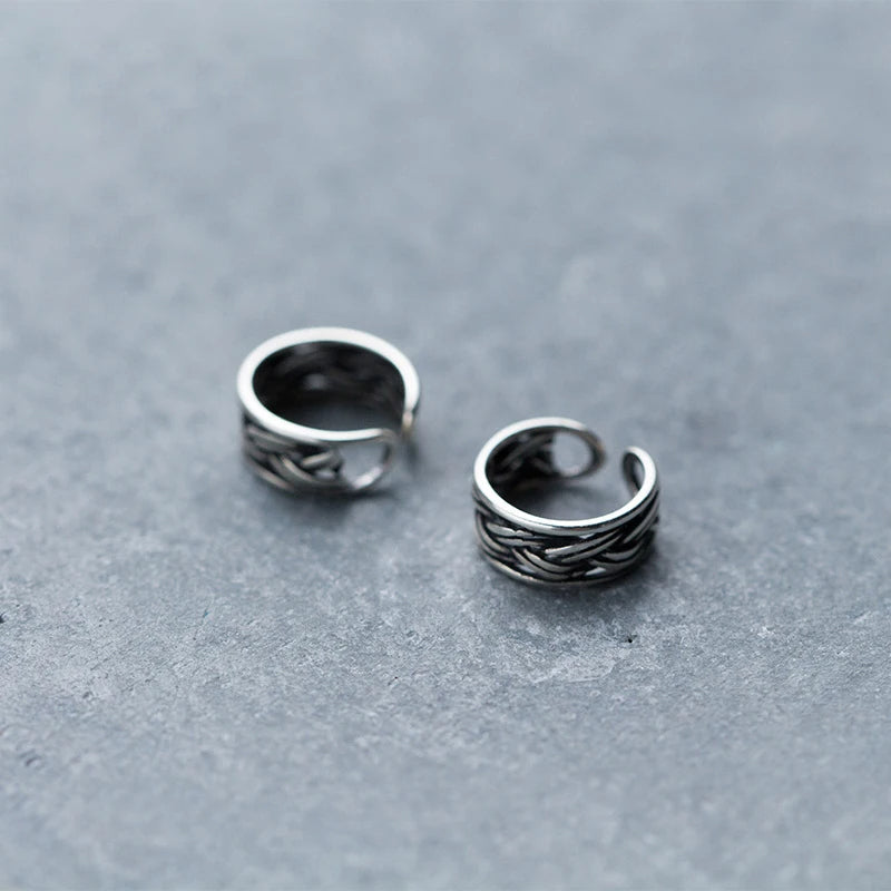 Vintage striped clip earrings in sterling silver