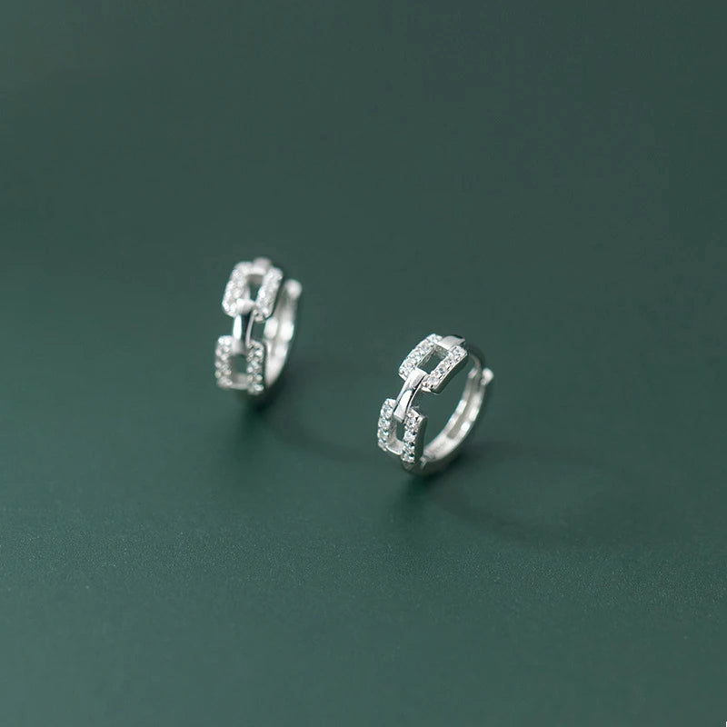 Sterling silver ear buckles with clear CZ in a pure geometric design