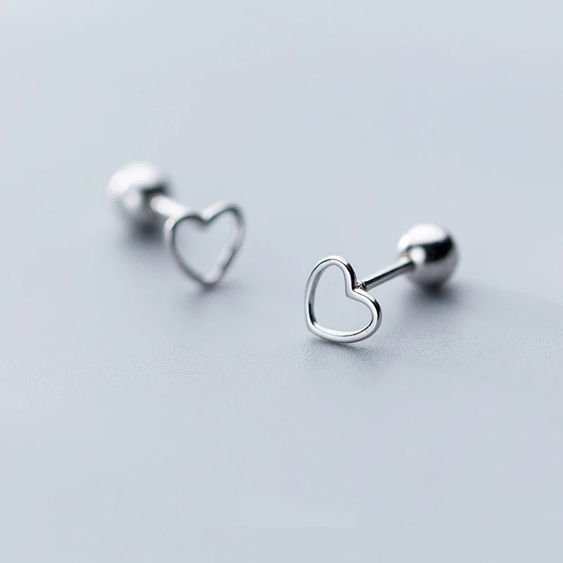 Heart earrings in 925 sterling silver styled as silver stud earrings