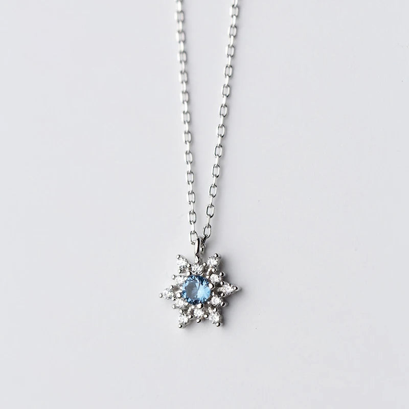 CZ snoowflake pendant necklace on a sterling silver necklace