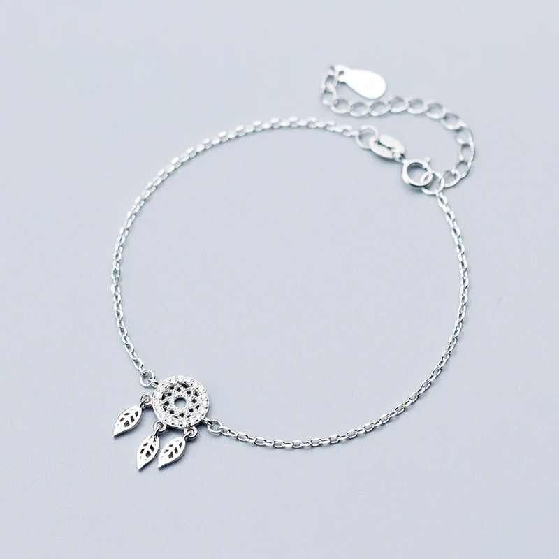 Dreamcatcher leaf sterling silver bracelet with bracelet chain