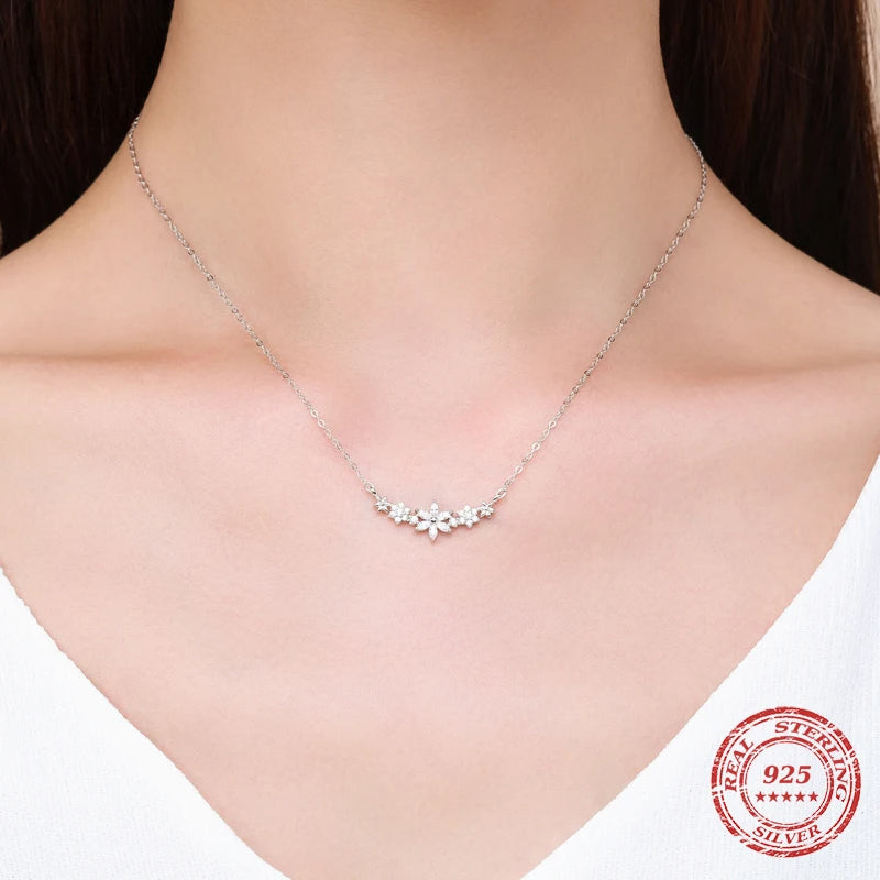 Sterling silver necklace with cubic zirconia on sterling silver chain