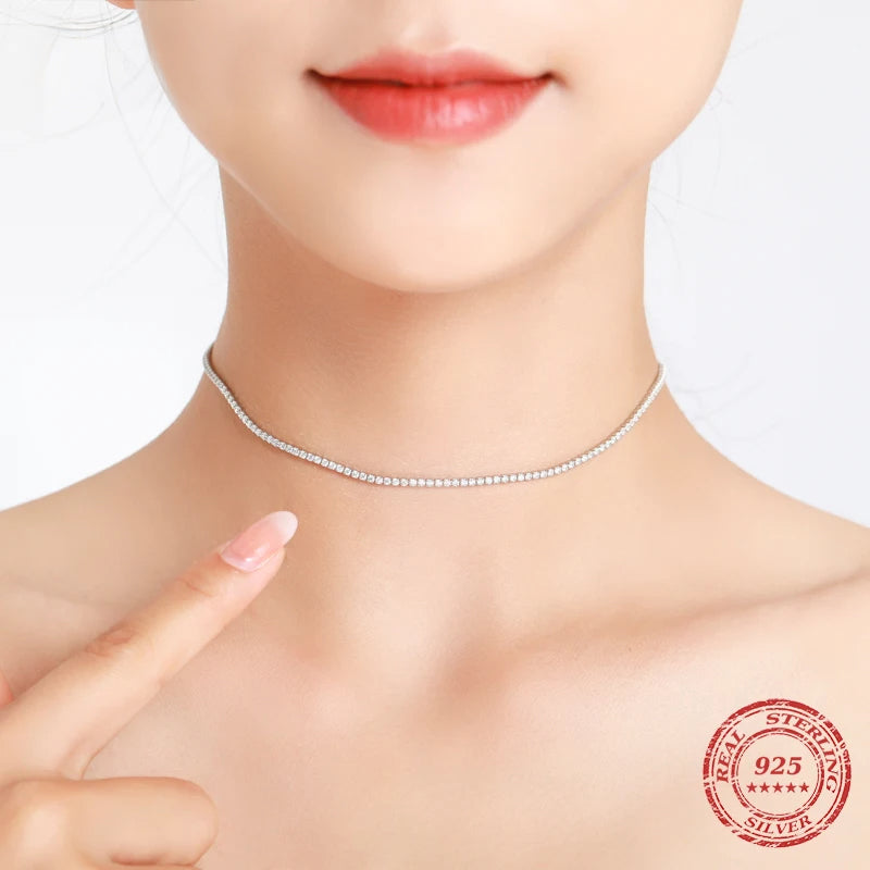 Solid sterling silver choker with full cubic zirconia stones