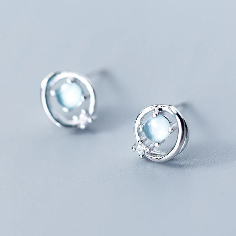 Silver stud earrings with opal stones set in 925 sterling silver