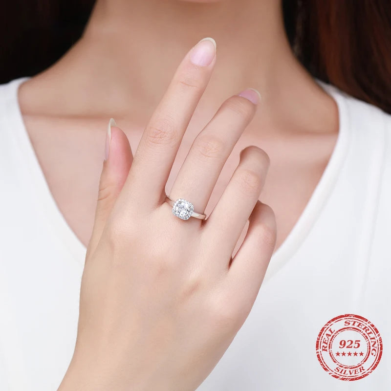 Pave accented sterling silver CZ engagement ring