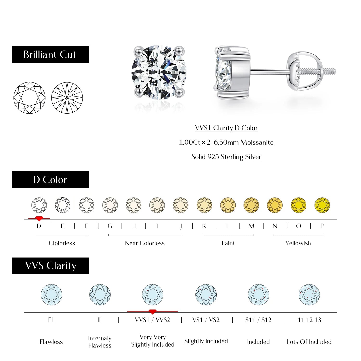 Refined ear rings featuring moissanite earrings in 925 sterling silver