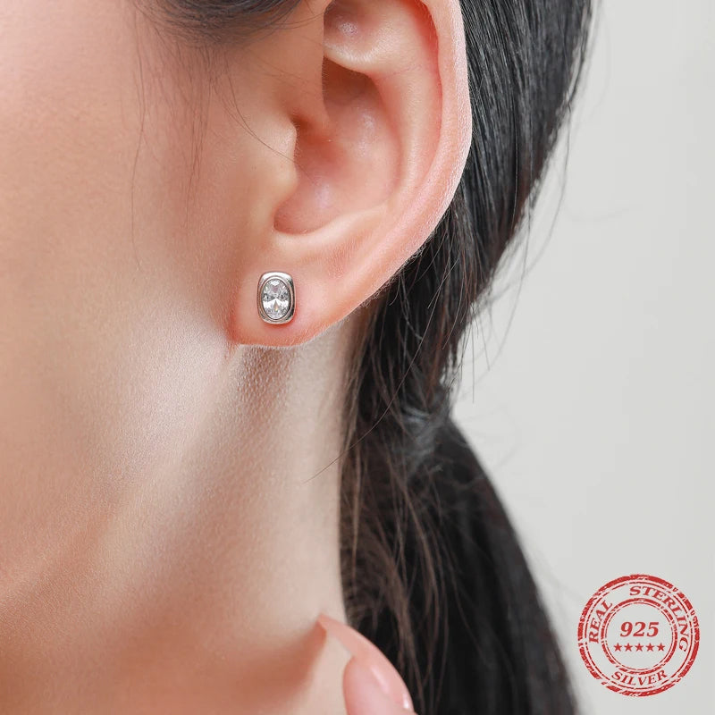 Elegant necklace and earrings set CZ oval stones silver