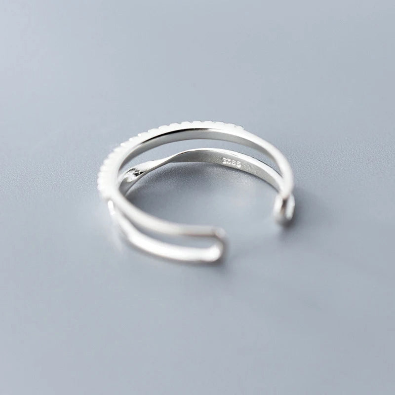 Adjustable silver ring double circle open band style