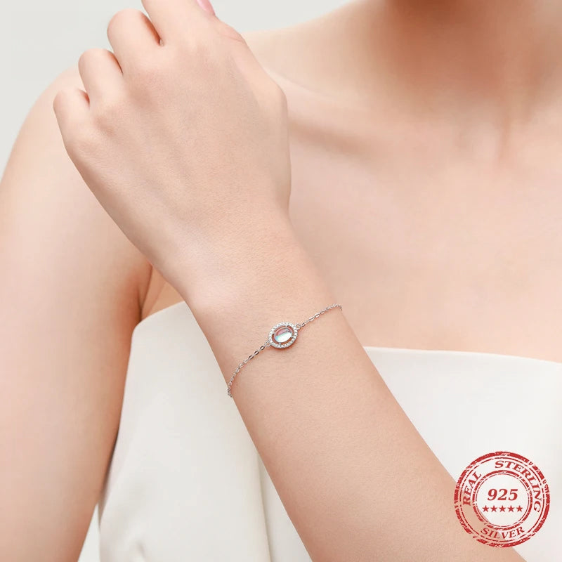 Sterling silver bracelet with moon stone and matching ring