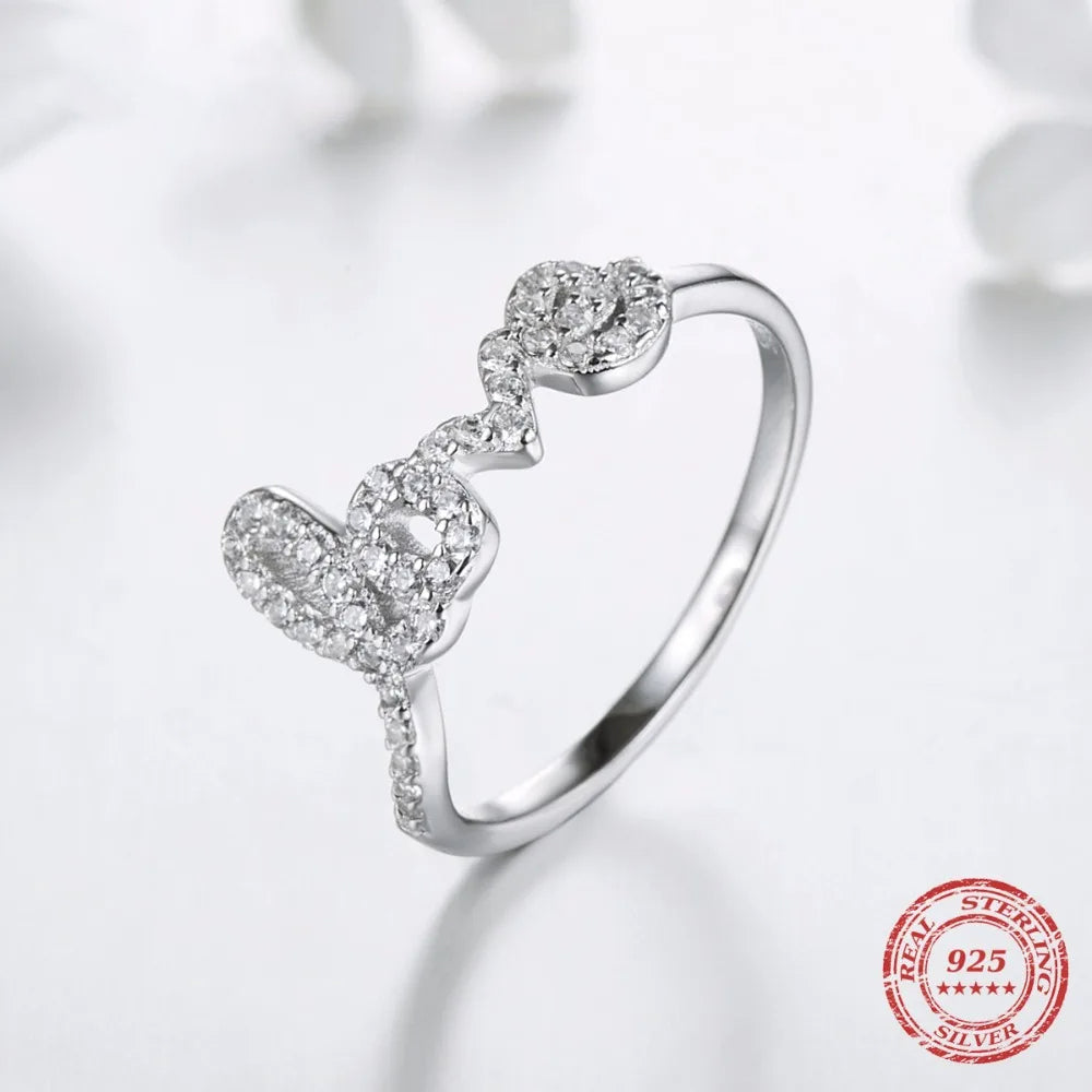 Romantic cubic zirconia inscription ring sterling silver