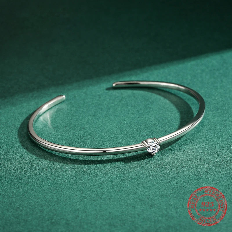 Sterling silver bracelet cuff bracelet with subtle CZ sparkle