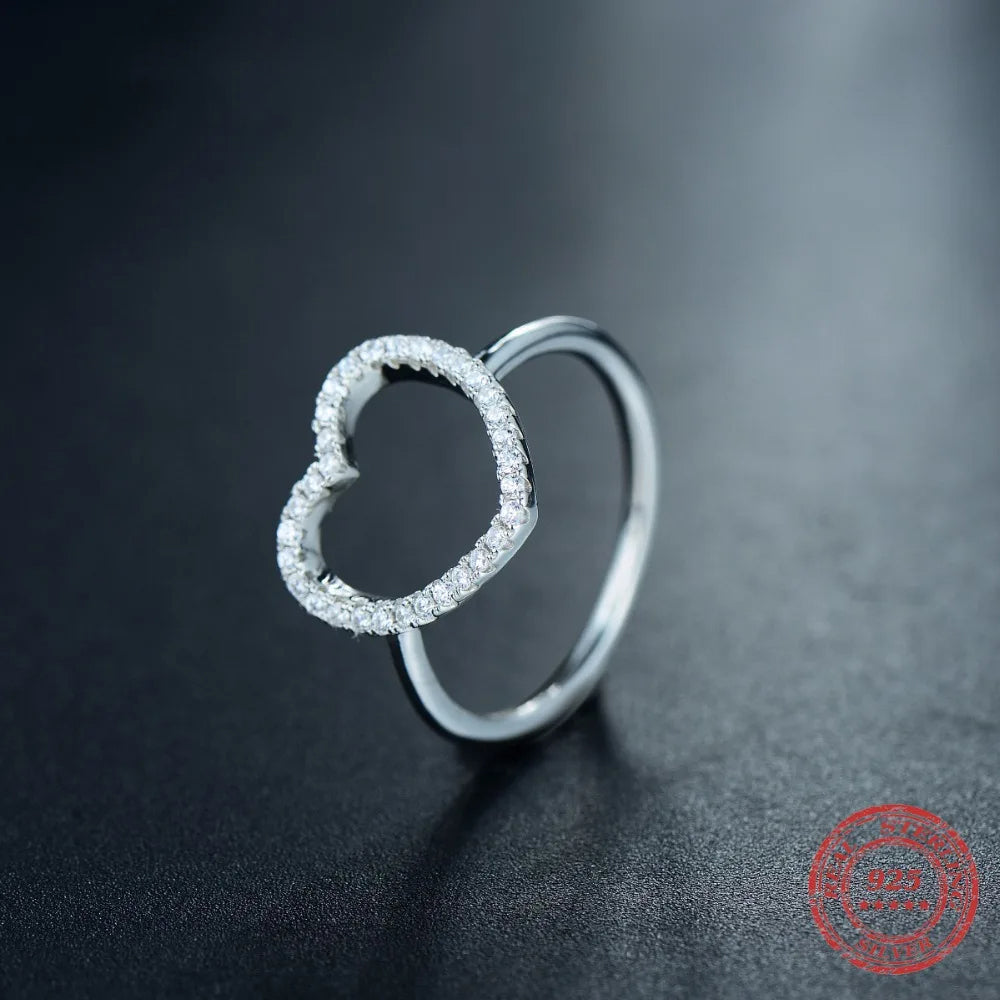 Silver ring heart rings design in a smooth sterling silver ring profile