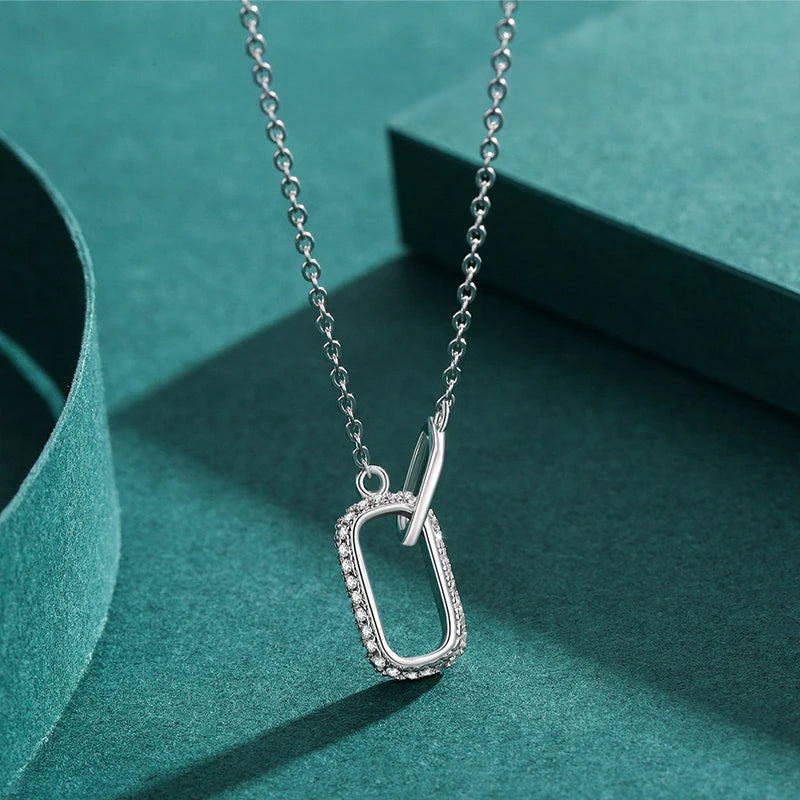 Elegant silver necklace with lock motif and clear CZ stones