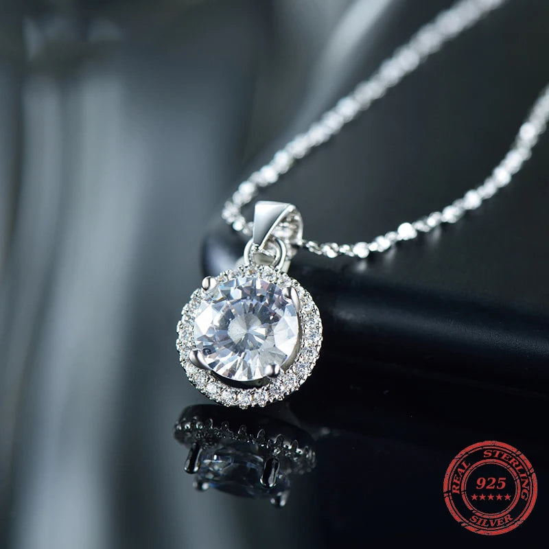 Silver necklace featuring 2.0CT zircon on a silver chain