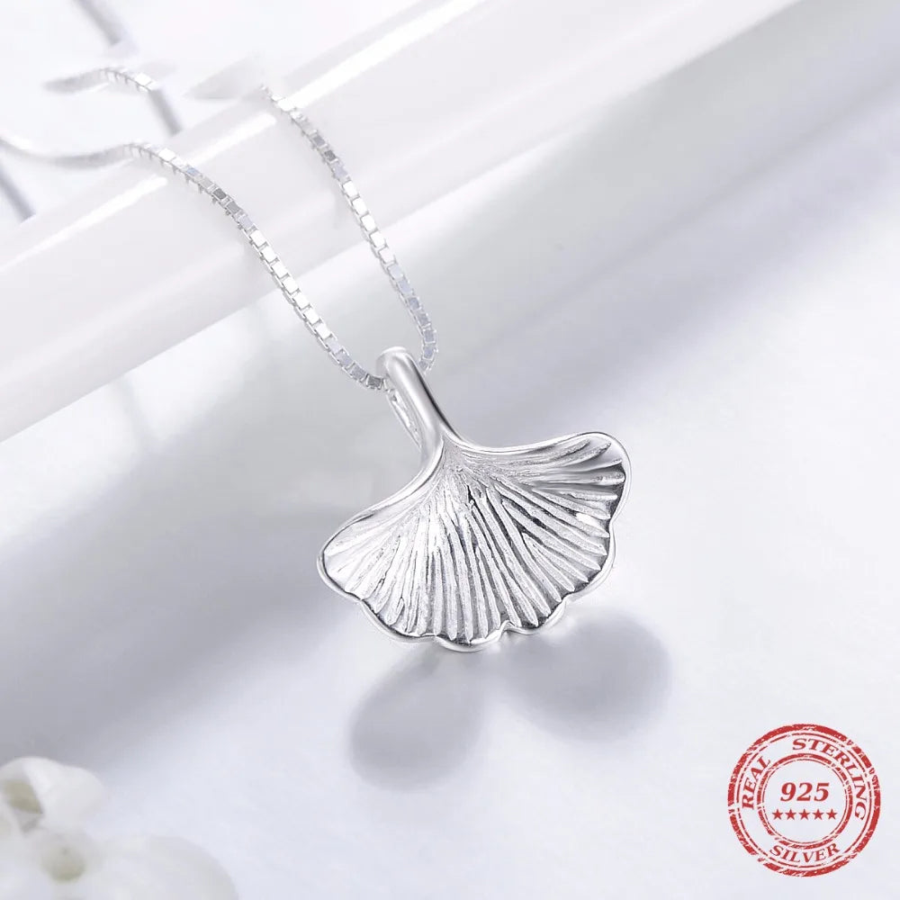 925 sterling silver ginkgo leaf pendant on chain necklace
