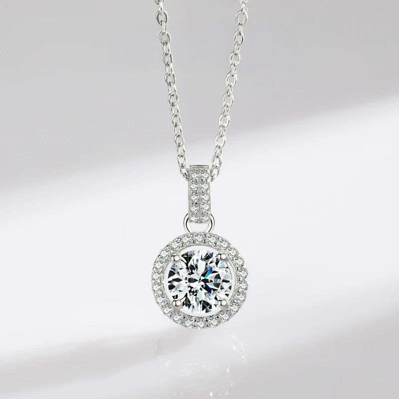 Charm necklace showcasing a round 1ct zirconia on a silver chain