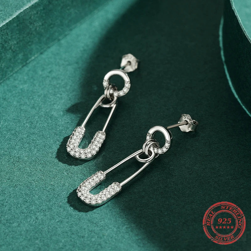 Silver earrings for women in silver color with CZ accents