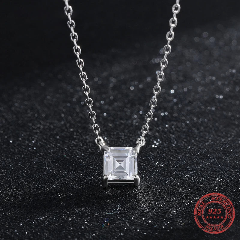 925 sterling silver square emerald-cut CZ sparkle pendant