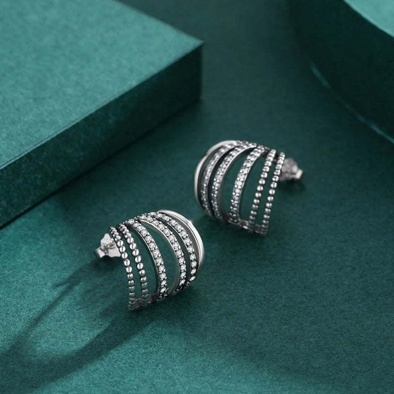 Elegant silver geometric CZ studs for weddings and daily wear