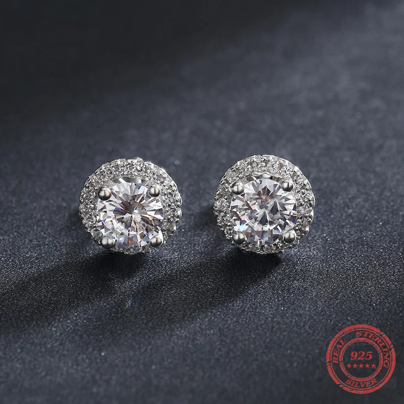 Sterling silver earrings classic stud earrings with cubic zirconia