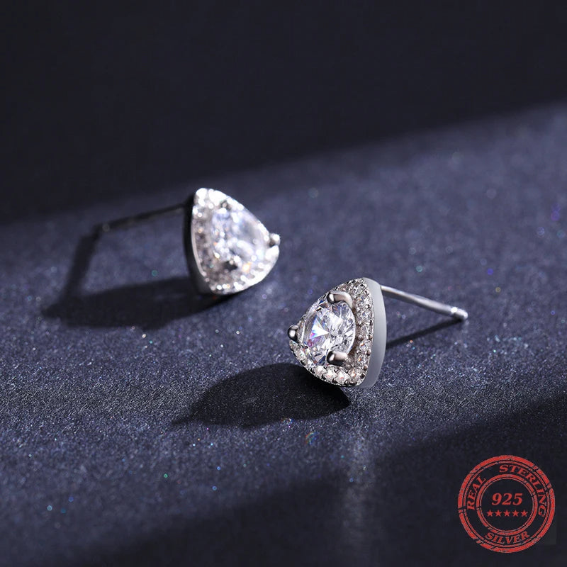 Stud earrings silver for women triangle pair