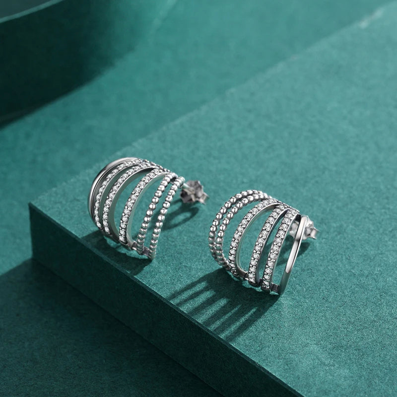 Geometric design CZ stud earrings for women