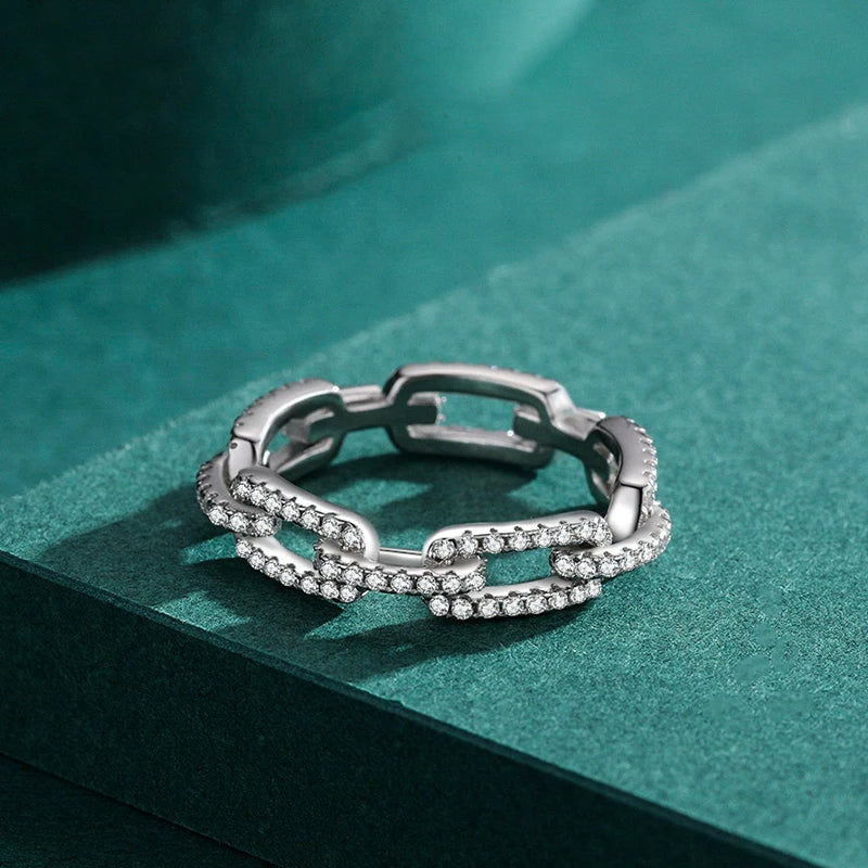 Close up 925 sterling silver ring highlighting cz rings detail