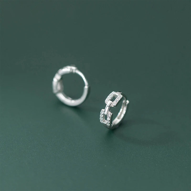 Geometric ear rings form using sterling silver and clear CZ accents