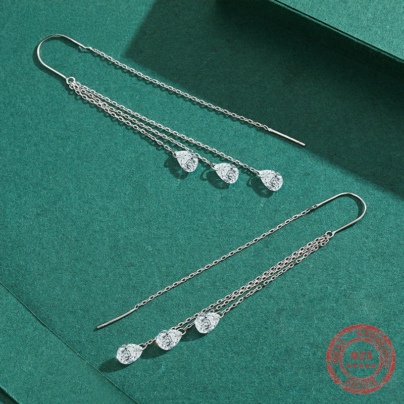 Elegant sterling silver drop earrings shimmering CZ sparkle
