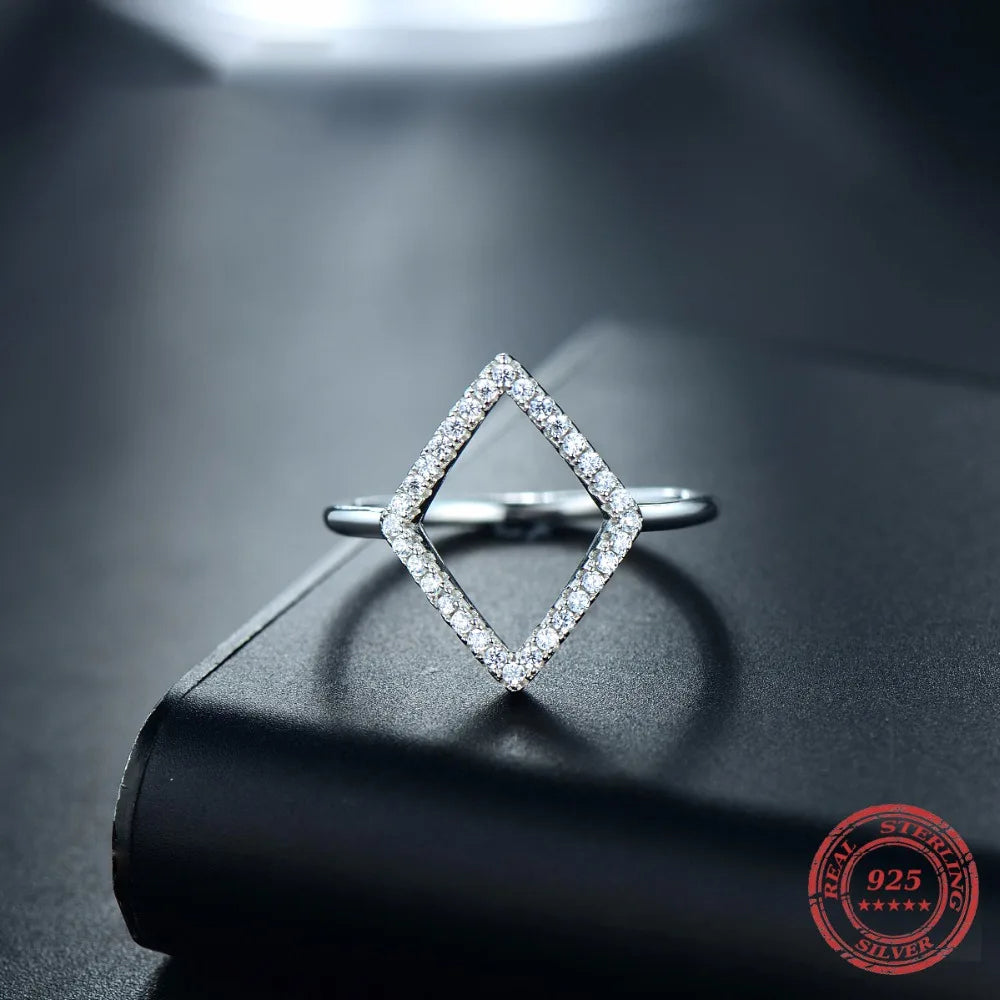 Sterling ring geometric design clear CZ stones