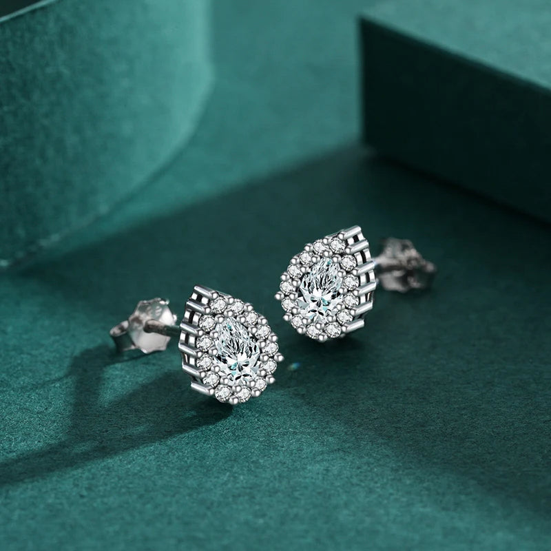 Elegant silver zircon water drop earrings lightweight