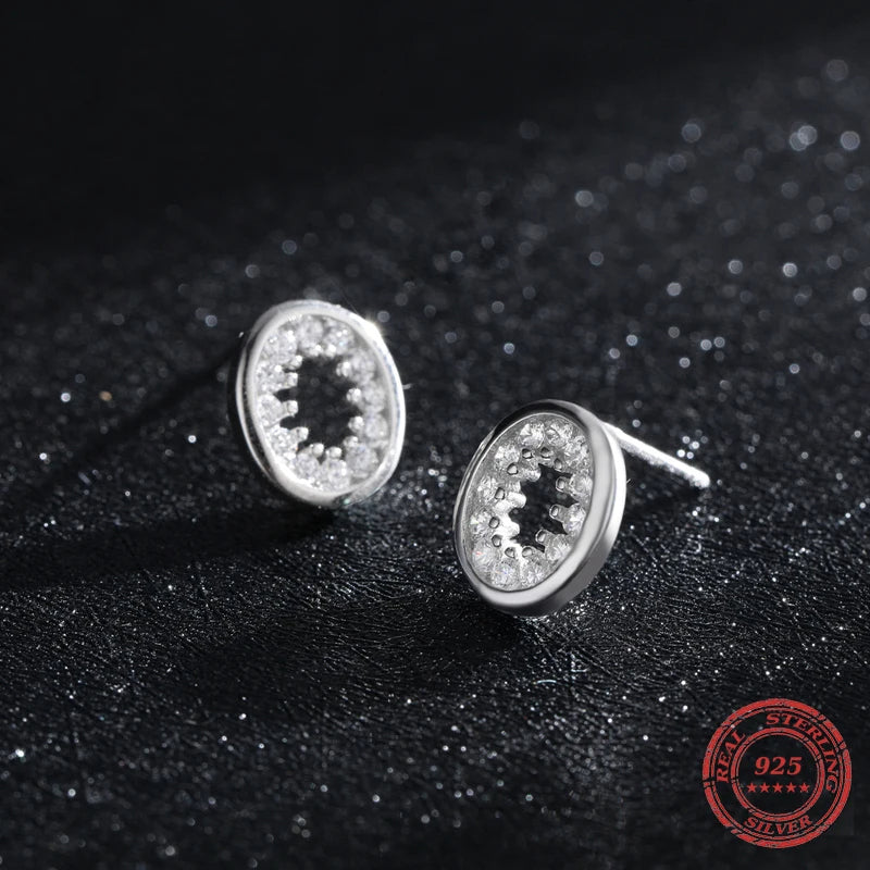 Minimalist stud earrings in oval shape with full paved CZ and silver finish
