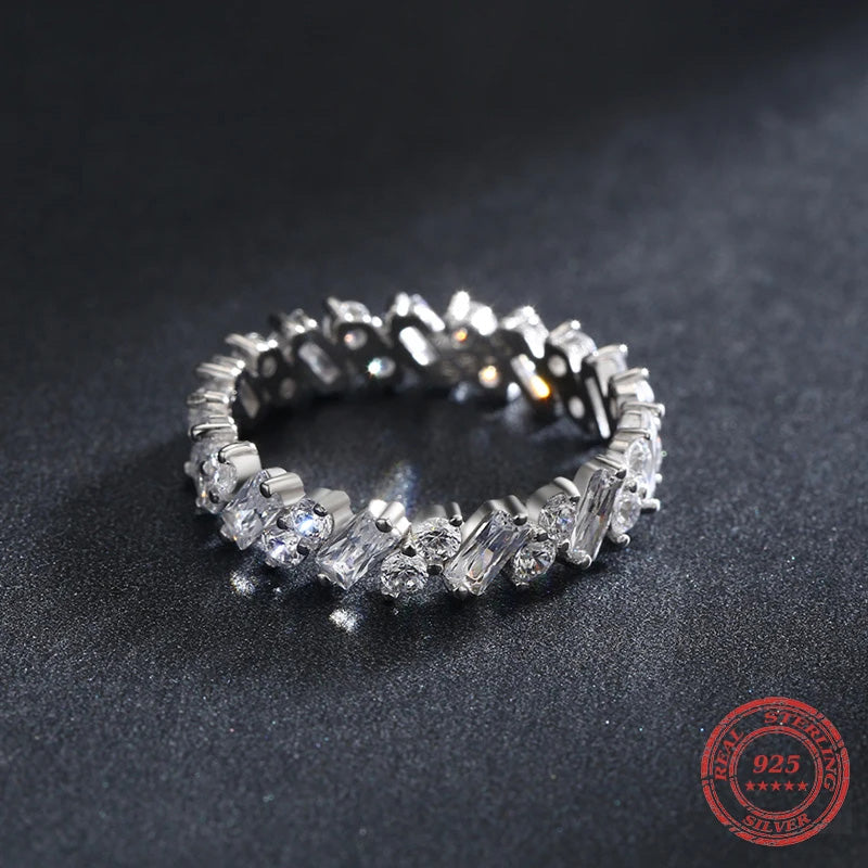 Full diamond eternity ring with sterling silver band
