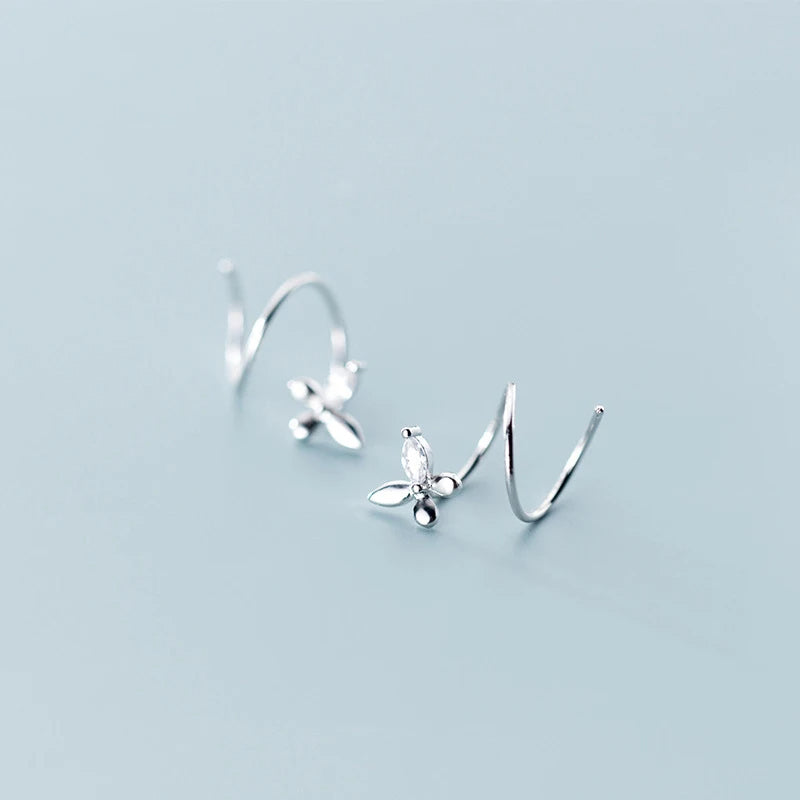 Butterfly spiral stud earrings in 925 silver with cute earrings sparkle