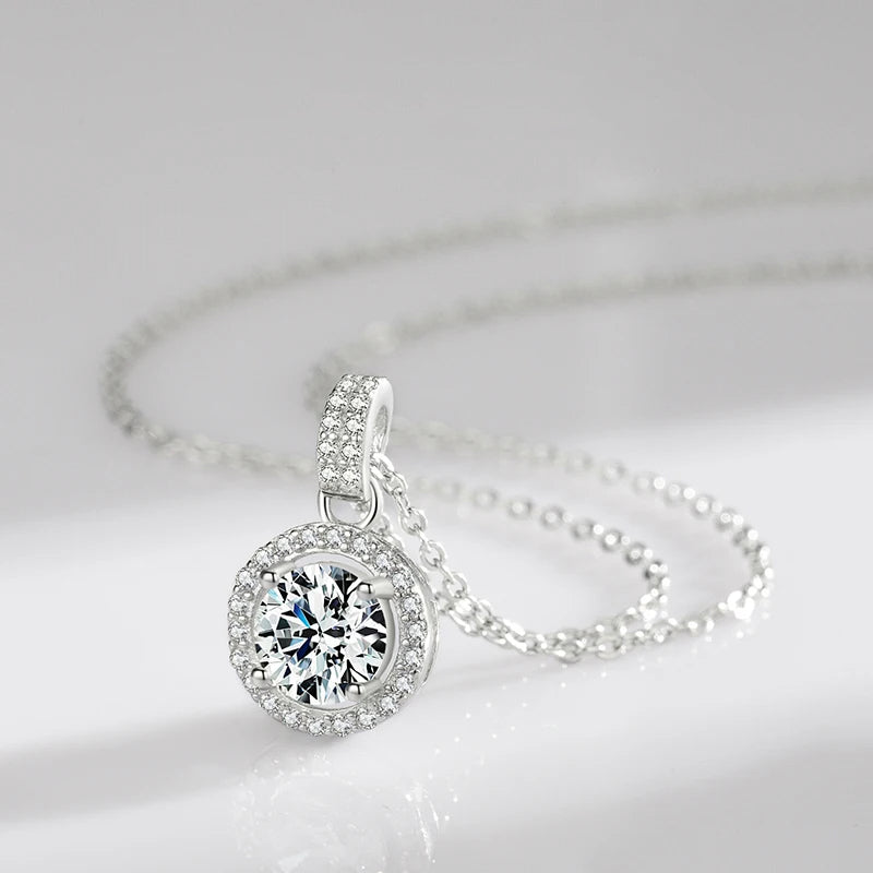 Silver necklace sterling with sparkling round zirconia charm