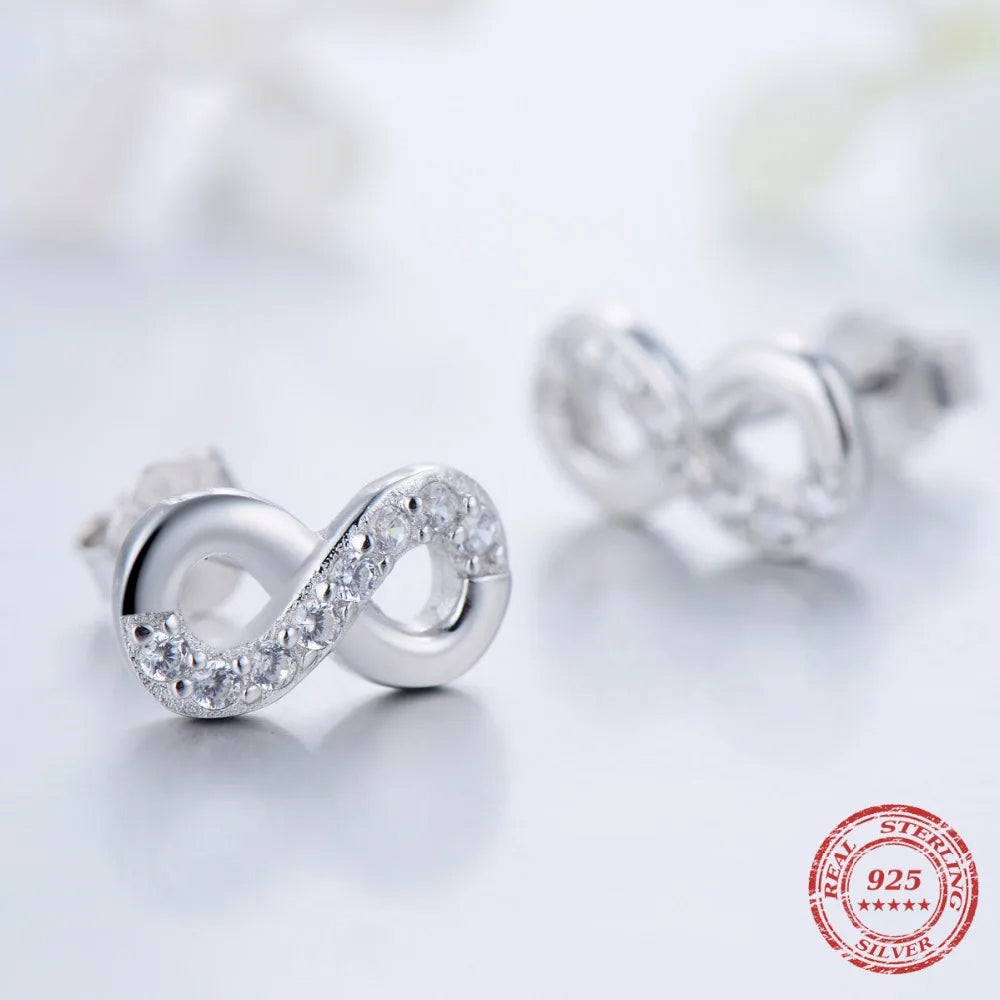 Silver stud earrings 925 silver with cubic zirconia detail