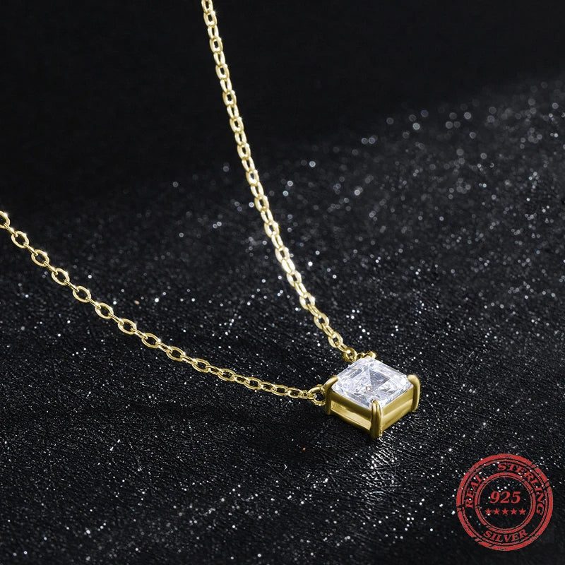 Clear emerald-cut CZ pendant gold or silver tone necklace