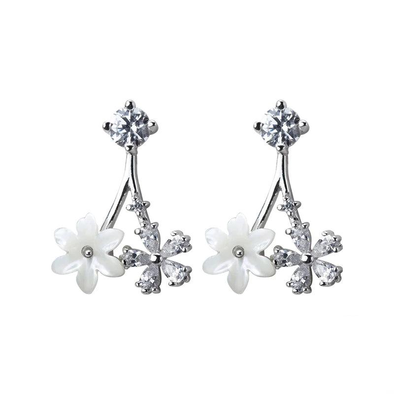 Sterling silver flower earrings with 925 silver stud earrings sparkle
