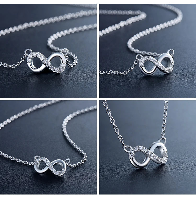 925 sterling silver necklace infinity set with matching earrings and ring